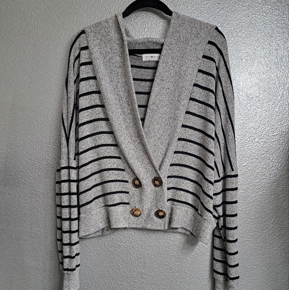 Coco & Main Striped Cardigan heathered grey & blue striped,  Size M - Picture 1 of 7
